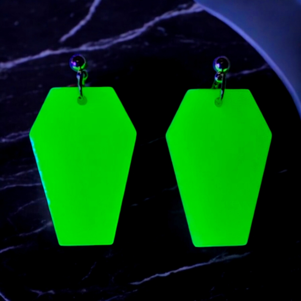 Handmade Resin Coffin Glow in the Dark Earrings